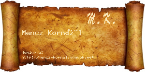 Mencz Kornél névjegykártya