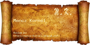 Mencz Kornél névjegykártya